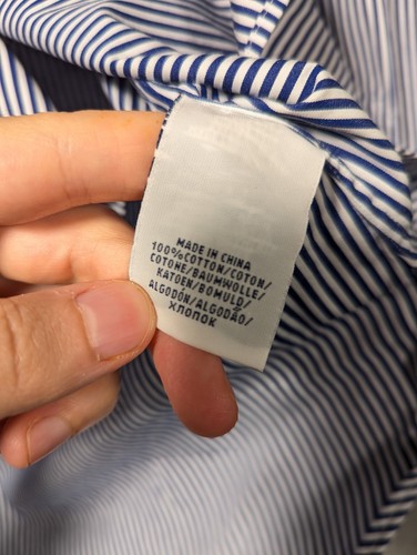 Camisa Polo Ralph Lauren Azul Rayas Para Hombre Talla 16.5" Formal Cuello En Contraste - Imagen 10 de 18