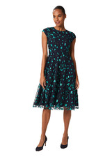 Hobbs Tia Embroidered Dress Navy Green Mesh Prom Cap Sleeve UK 8 RRP £199