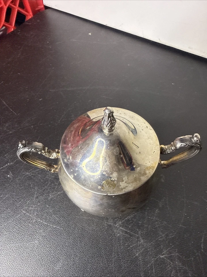 Azucarero vintage Oneida plateado 5" con tapa asas ornamentadas Foto 2 de 4