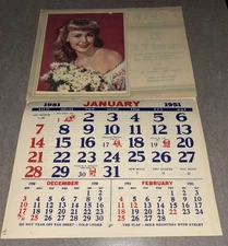 Vtg 1951 Mobilgas Calendar V Super Service Monterey Park California Gas Oil