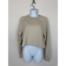 Abercrombie Fitch Soft A F Collection Cropped Sweatshirt Small Raw Hem Cream