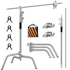 Heavy Duty C Stand 6.9ft/210cm with Holding Arm Sandbag Grip Head Stainless S...