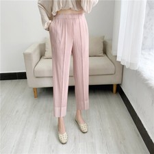 Summer Pleated Tapered Cropped Pants Women Casual High Waisted Slimming Pants