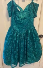 Vintage  80's Gunne Sax Dress Jessica McClintock Dark Green Party Prom  Sz 7/8