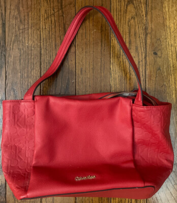 Calvin Klein Red Pebble Medium Tote Hand Bag USED