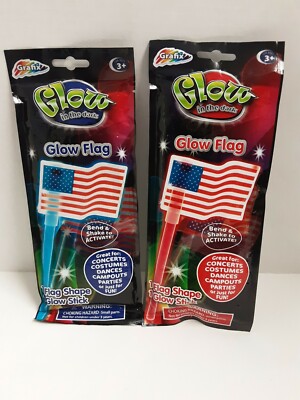 Lot X2 Grafix Glow In The Dark Glow Flag~Celebrate Independence Day BNIP!
