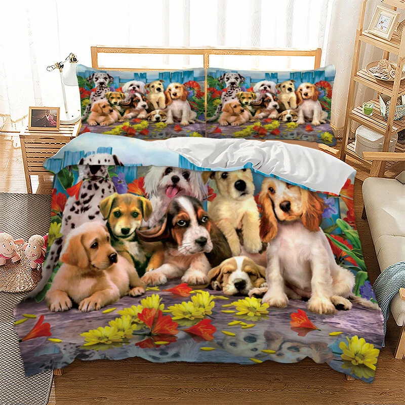 GUIDEAR Dogs Family Duvet Cover Bedding Set Single Double King Quilt Cover Pillowcase