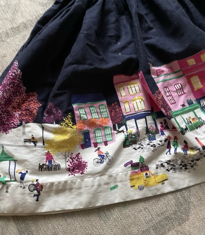 Vestido de fiesta Joules para niñas azul marino con borde estampado de casa niños talla 7-8 años Foto 2 de 4