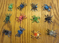 12 NEW TOY SPIDERS FAKE CREEPY SPIDER HALLOWEEN PROP 2" SIZE PARTY FAVOR PRANK