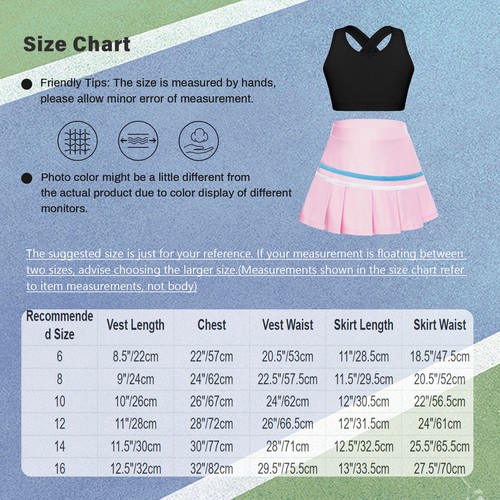Kids Girls Crop Top With Skirt Cross Back Activewear Summer Sportswear Set Mini - Picture 7 of 83