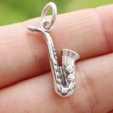 925 Sterling Silver Saxophone Pendant Charm Music For Necklace Saxophonist