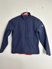 Chik Fil A Womens Medium Jacket Full Zip Blue Red Pockets Embroidered Cinched