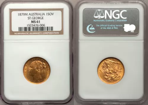 Australia 1879-M Victoria Gold Sovereign NGC MS-61 OLD SLAB!!
