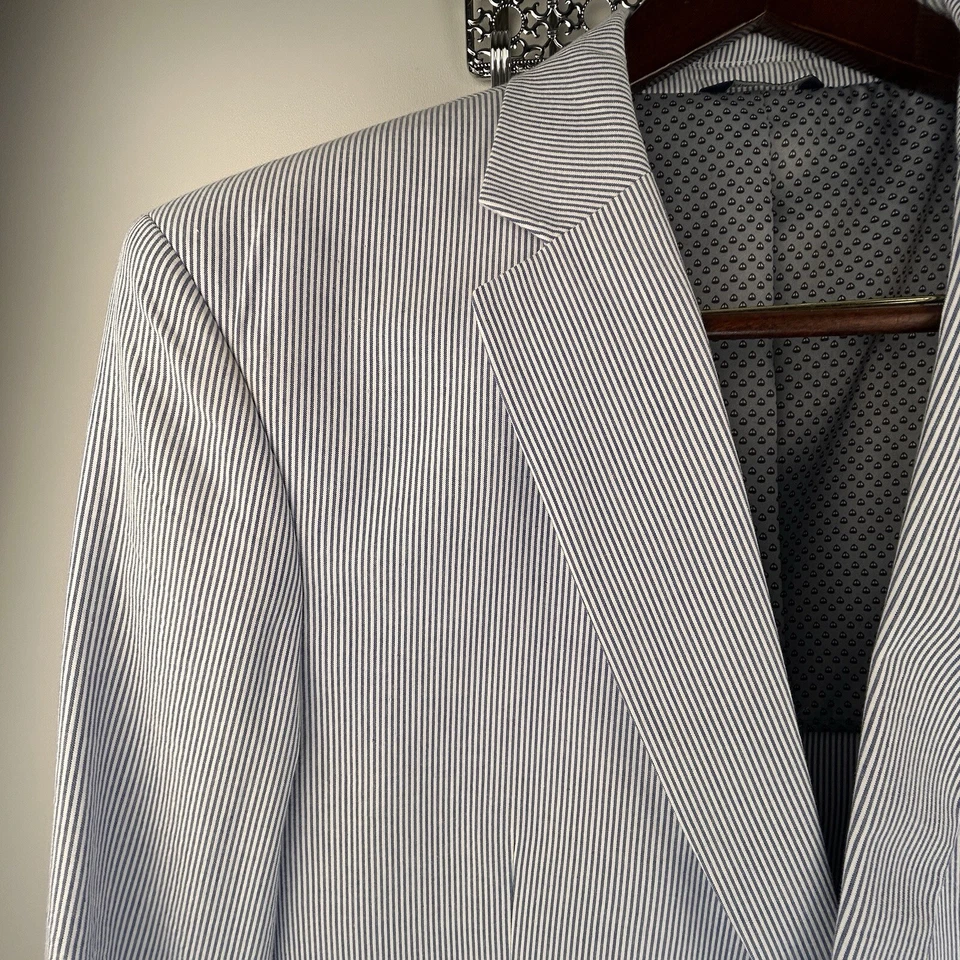 Blazer Alan River Para Hombre 44L Azul Blanco Rayas Elastizado Abrigo Deportivo 2 Botones Foto 3 de 4