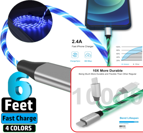 Pack 6 FT Fast Charge LED Type C USB Cable Cord for Meta Quest 2 Samsung Galaxy - Picture 3 of 12
