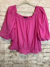 I.N.C. Crop Top Womens XL Hot Pink Puff Sleeve Square Neck Cropped Romantic