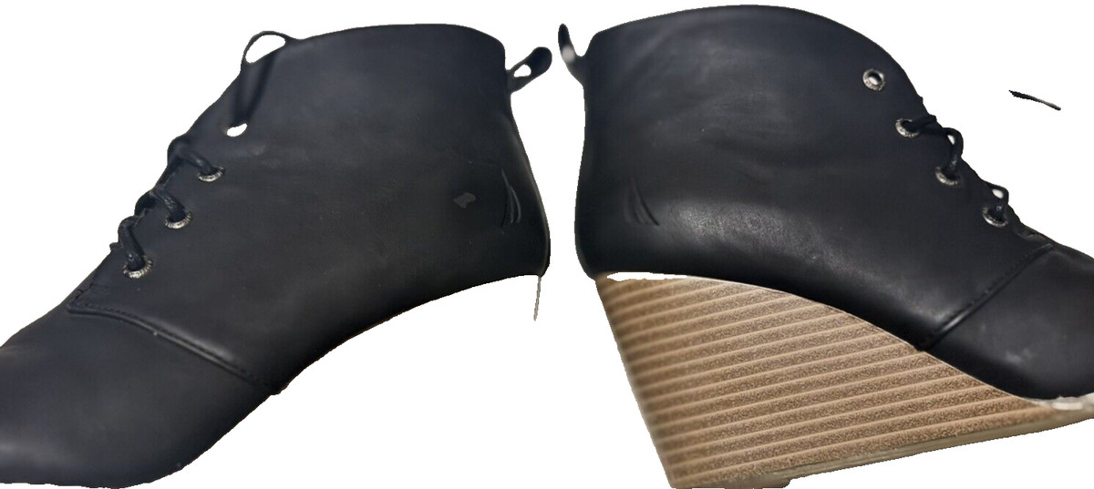 Nautica Boots Womens  7  Waterline Lace Up Wedge Ankle Bootie Black Faux Leather View 4