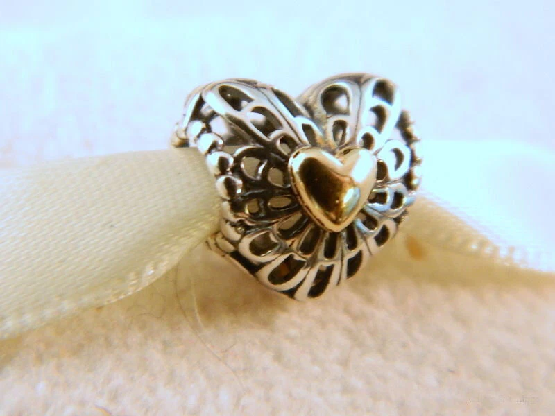 NEW Pandora Silver Gold Vintage Heart Charm 791275 Openwork