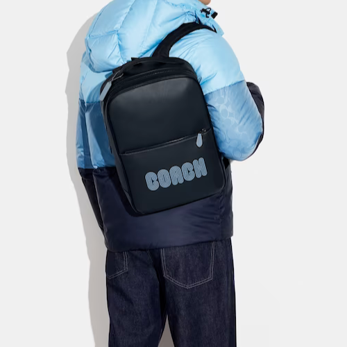 Coach Men' Navy/Black Westway Colorblock Coach Patch Leather