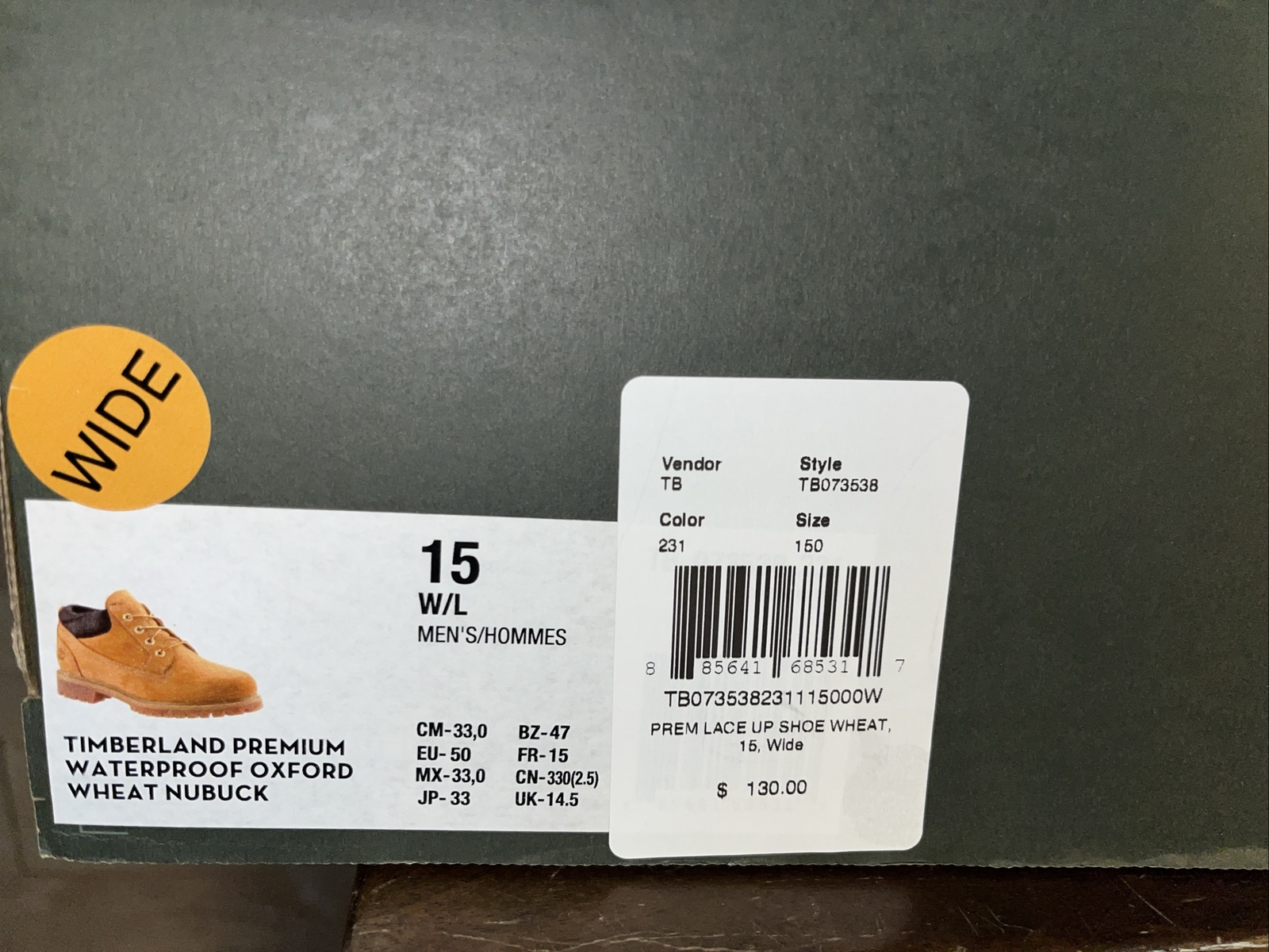 Timberland Oxford Style Premium Waterproof Men's Boots 73538 - US size 15 wide