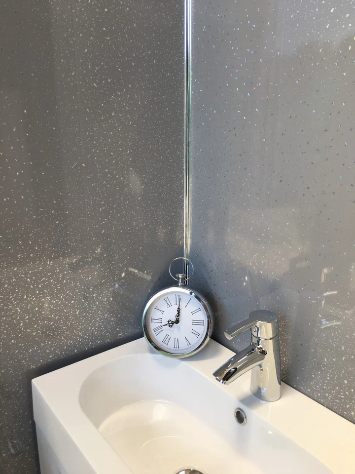 Grey Panels, Tile Effect Cladding, Sparkle Bathroom Shower Wall Panels PVC - Image 4 of 4