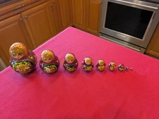 SET NINE (9)  Russian Nesting Matryoshka "Hand Painted" Wood Dolls  "GIFT"