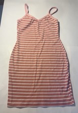 SHEIN Pink White Striped Knit Sleeveless Bodycon Tank Dress L Knee Length
