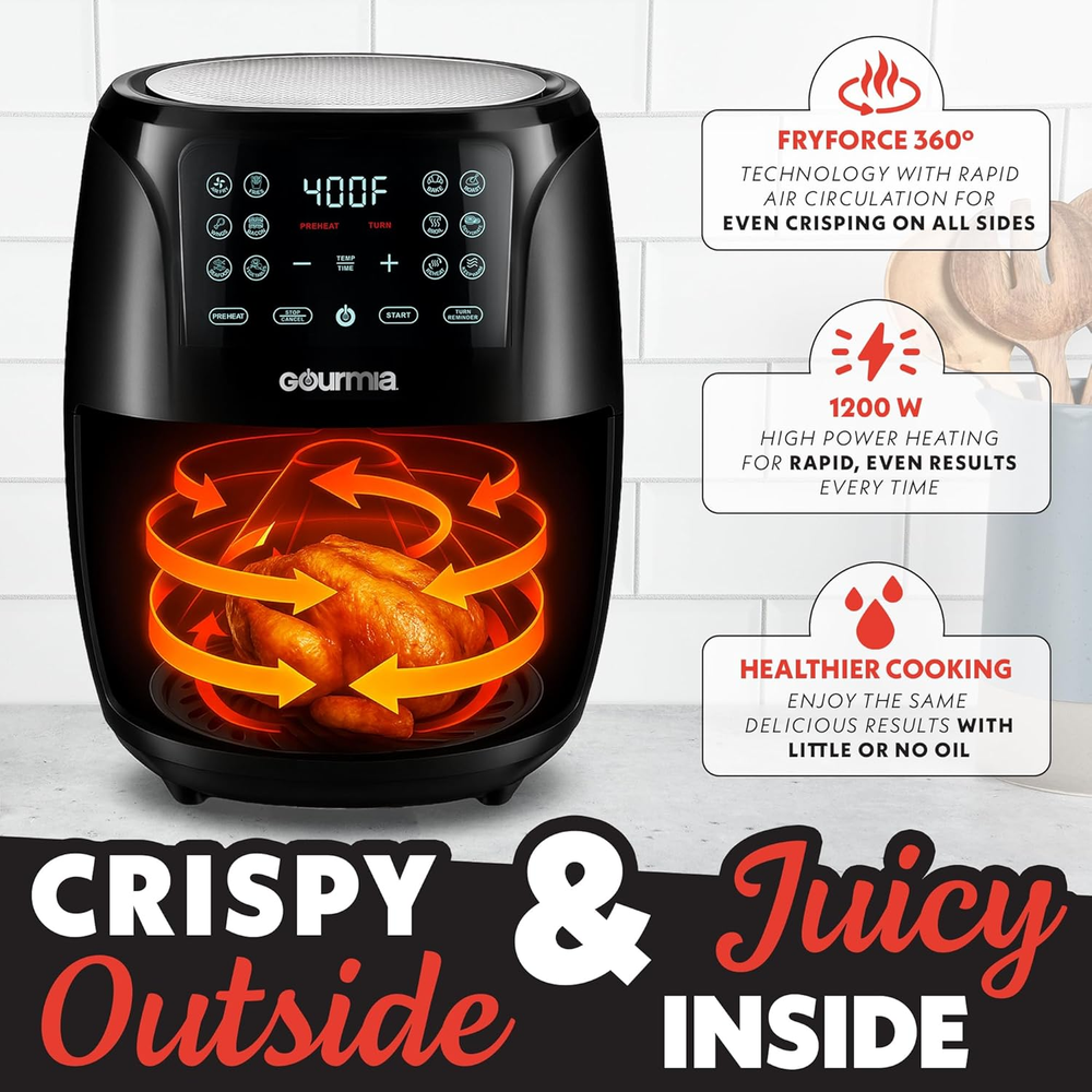 6QT Digital Air Fryer with 12 Presets & Fryforce Technology for Guided Cooking