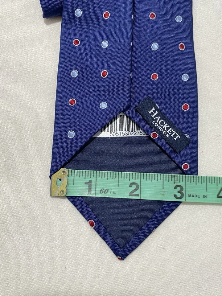 Hackett London синий шелк мужской галстук в горошек узор M в Италии 🇮🇹 Ex Con - Изображение 4 из 4