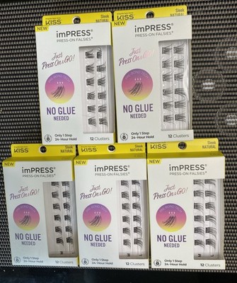 KISS False Eyelashes Press N Go SLEEK NATURAL Lot Of 5 Packs 12 Clusters