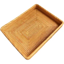 17” Rectangle Rattan Countertop Severing Tray Without Handles-Nature Wicker B...