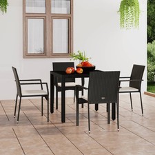 Garden Chair Set of 4 Black frame, Cream white cushion PE rattan