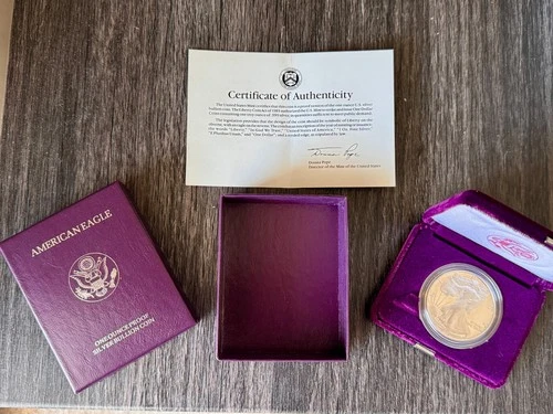 1991 S American Silver Eagle Choice Proof Bullion $1 Coin OGP COA