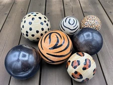 7 Animal Print Ceramic Decorative Balls, Orbs , Bowl Filler 3" - 4.5"