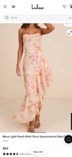Lulus Mava Light Peach Multi Floral Asymmetrically Maxi Dress