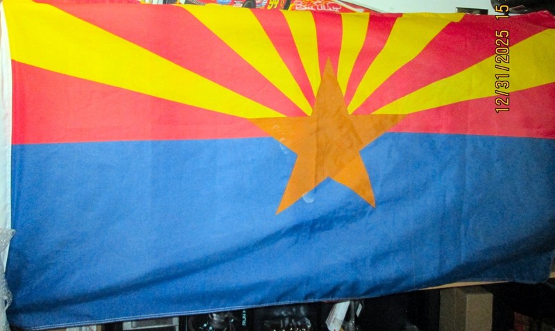 ARIZONA STATE FLAG. 58" by 34". 100% Polyester.  2 hanging grommets on side.