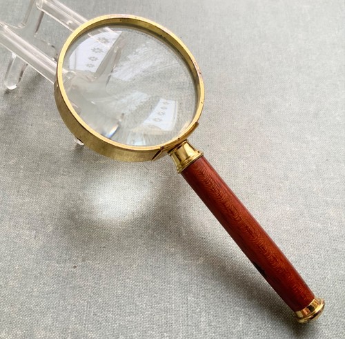 Vintage Magnifier Glass With Rosewood Handle, 3x, Magnification 50 mm