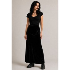 90s Black Velvet Maxi Skirt Size 10 Goth Whimsigoth Witchy High Waist