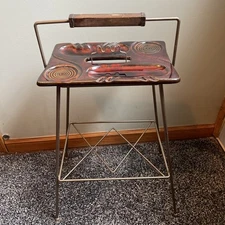 Vintage MCM Metal Smoking Stand Ceramic Ashtray 1960s