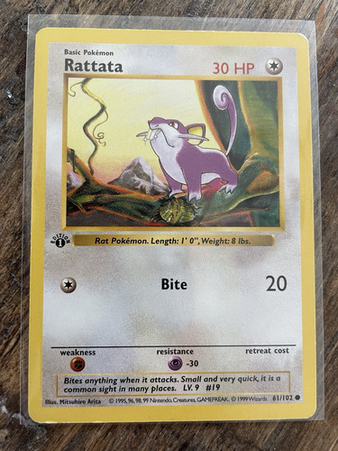 Pokémon TCG Rattata 61/102 First Edition Shadowless Ungraded LP Non Holo - Picture 1 of 2