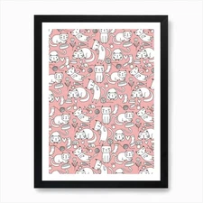 Cute Cats Fabric Art Print Framed Wall Art Poster Canvas Print Picture