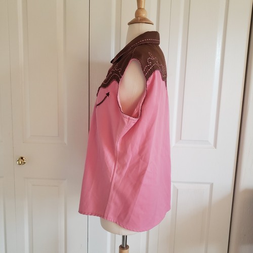 Vintage NWT 1990s Panhandle Slim Women's Western Sleeveless Shirt Pink Brown XL - Picture 12 of 19