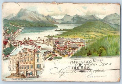 Lucerne Switzerland Postcard Hotel de la Couronne Luzern 1900 Antique Posted