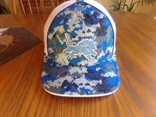 Detroit Lions Adult NWOT Blue Cameo Stretch Fit Hard Crown Truck Style Hat $27