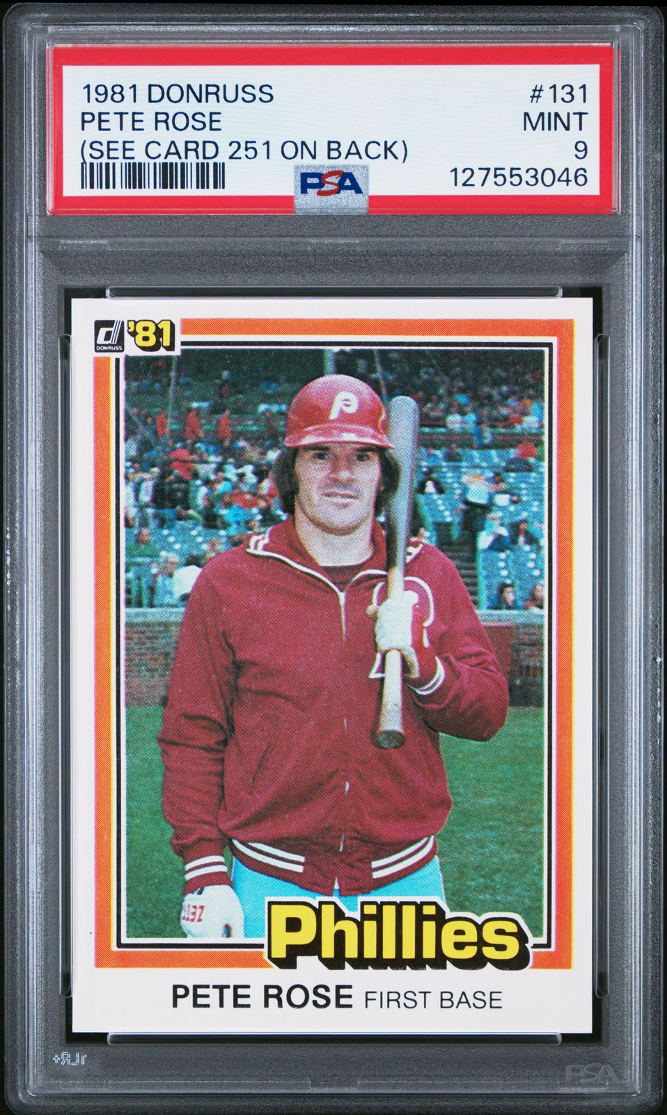 1981 DONRUSS (SEE CARD 251 ON BACK) #131 PETE ROSE PSA 9