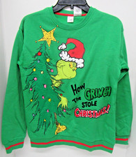 Grinch Kids Holiday Themed Embroidery Soft Sweatshirt, XL 14/16 