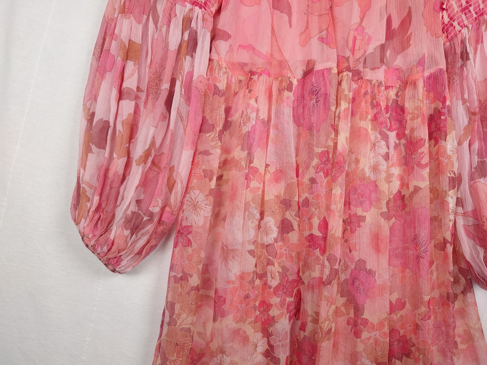 Zimmermann Concert Spliced Lantern Midi Dress Sz 1 US 2/4 Pure Silk Pink