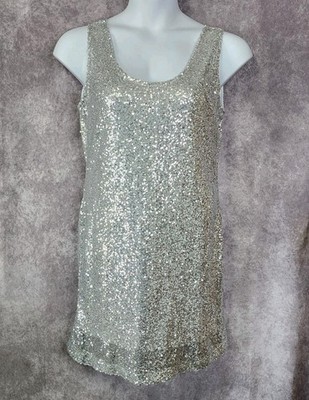 Rue 21 Silver Sequined Tank Mini Dress Womens XL Lined Sleeveless Party Evening