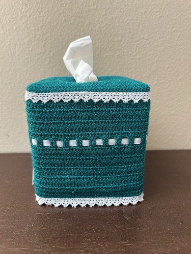 Handmade Crochet Kleenex Cover With Small Sachet Turquoise - Picture 4 of 9