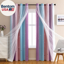 Girls Curtains for Bedroom, Purple Rainbow Blackout Curtains Fo Kids Room Decor,